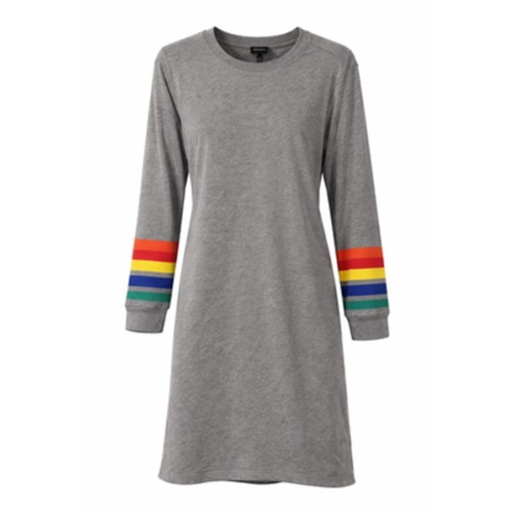 Torrid Gray Rainbow Stripe Sleeve Sweatshirt Dress Tie Waist Plus Size 1 NEW